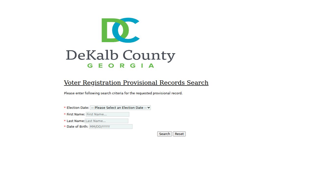 DeKalb provisional ballot search used for an individual election record